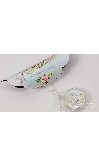 Trusou botez elefant personalizat si brodat Baby Boy Elephant 13
